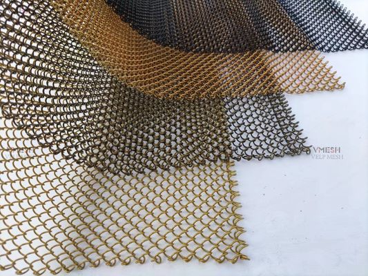 สร้างสถาปัตยกรรม Crimped Woven Wire Mesh เครื่องประดับโลหะ Chain Mesh ผ้าม่านสับสนธิ Mesh Coil Drapery