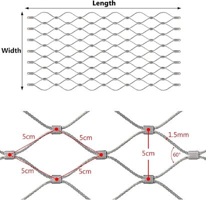 เครือข่ายเคเบิลเหล็กดัดเหล็กยืดหยุ่นสําหรับการป้องกันความปลอดภัยของโรงนก